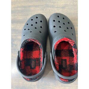 Black Crocs Buffalo Plaid Lined Shoes Great Condition Womens 7 Mens 5